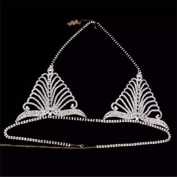NEW Sparkling Bling Swarovski Crystal Bikini Body Chain Top & Thong Set - Picture 5 of 6